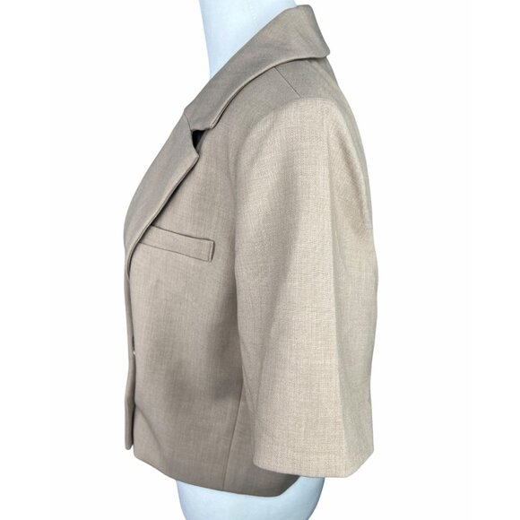 Anthropologie Maeve Beige Double-Breasted Cropped Blazer Short Sleeve Size US 14 - Picture 4 of 16